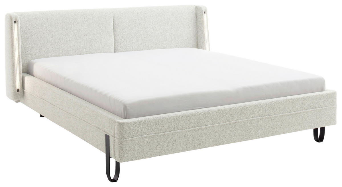 POLSTERBETT Beleuchtung 180/200 cm  in Creme  - Creme/Schwarz, MODERN, Textil/Metall (180/200cm) - Novel