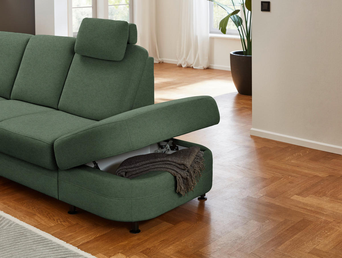 ECKSOFA  in Flachgewebe Waldgrün  269/287 cm  - Waldgrün/Schwarz, KONVENTIONELL, Textil/Metall (269/287cm) - Beldomo System