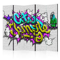 PARAVENT mit 5  Flügel - Multicolor/Hellgrau, Basics, Holz/Textil (225/172/3cm) - artgeist