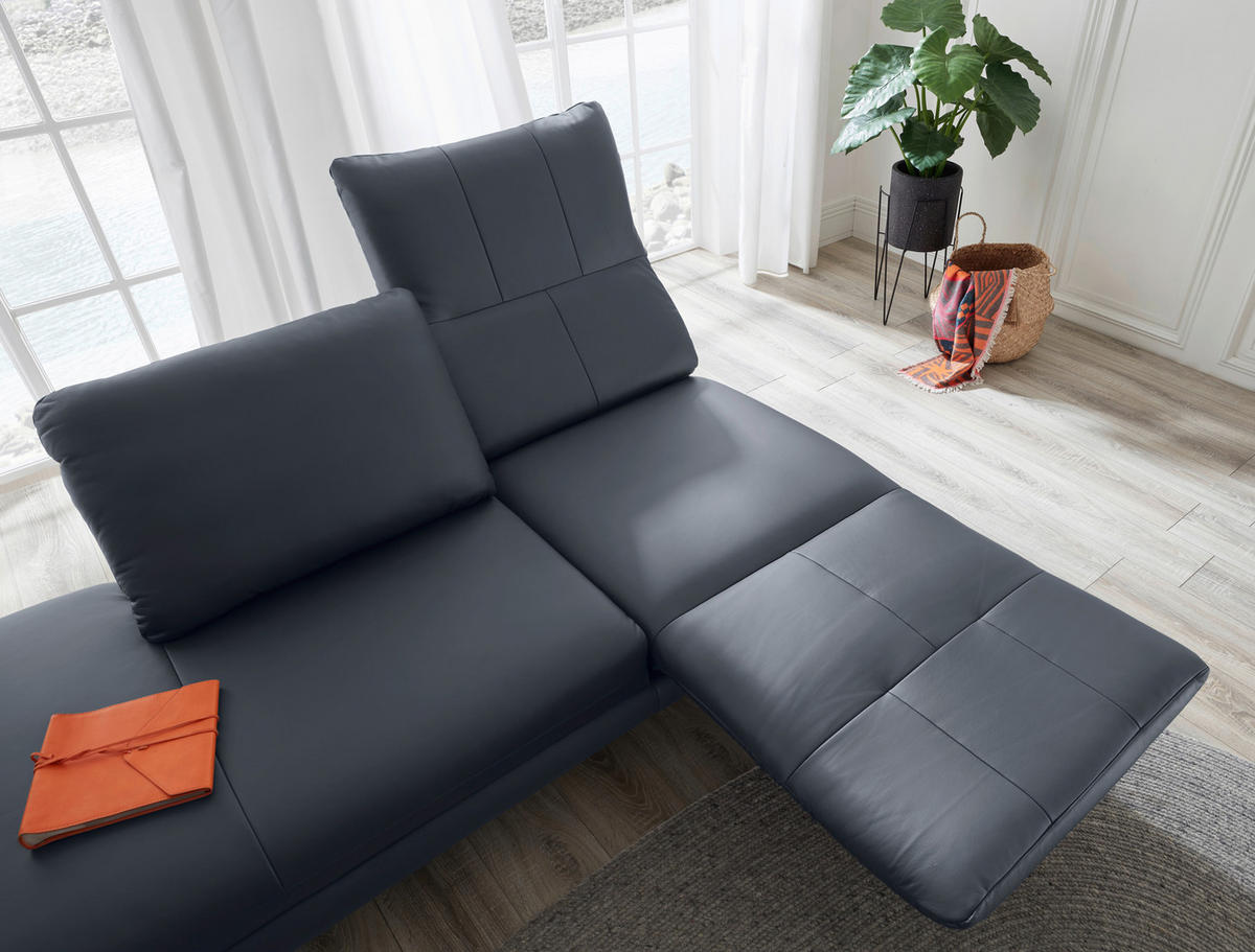 RÉCAMIERE Dunkelblau, Blaugrau Echtleder  - Chromfarben/Blaugrau, Design, Leder/Metall (209/85-109/95-16cm) - Dieter Knoll