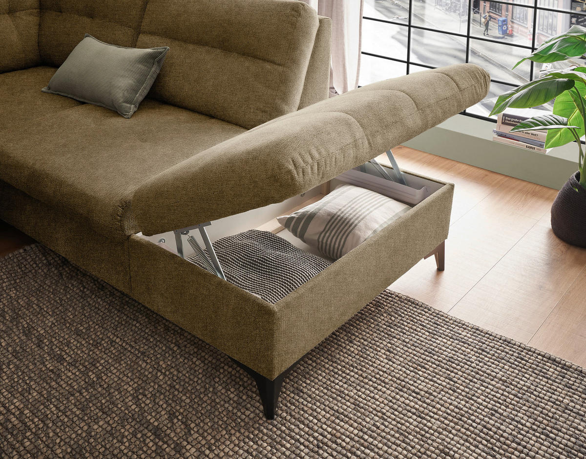 WOHNLANDSCHAFT Sandfarben Webstoff  - Sandfarben/Schwarz, KONVENTIONELL, Kunststoff/Textil (170/324/218cm) - Carryhome