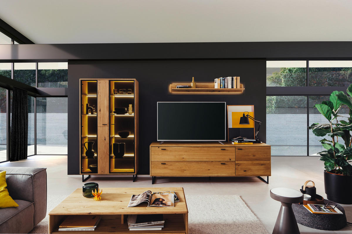 WOHNWAND  in Anthrazit, Wildeiche 319/186/50 cm  - Wildeiche/Anthrazit, Design, Glas/Holz (319/186/50cm) - MID.YOU