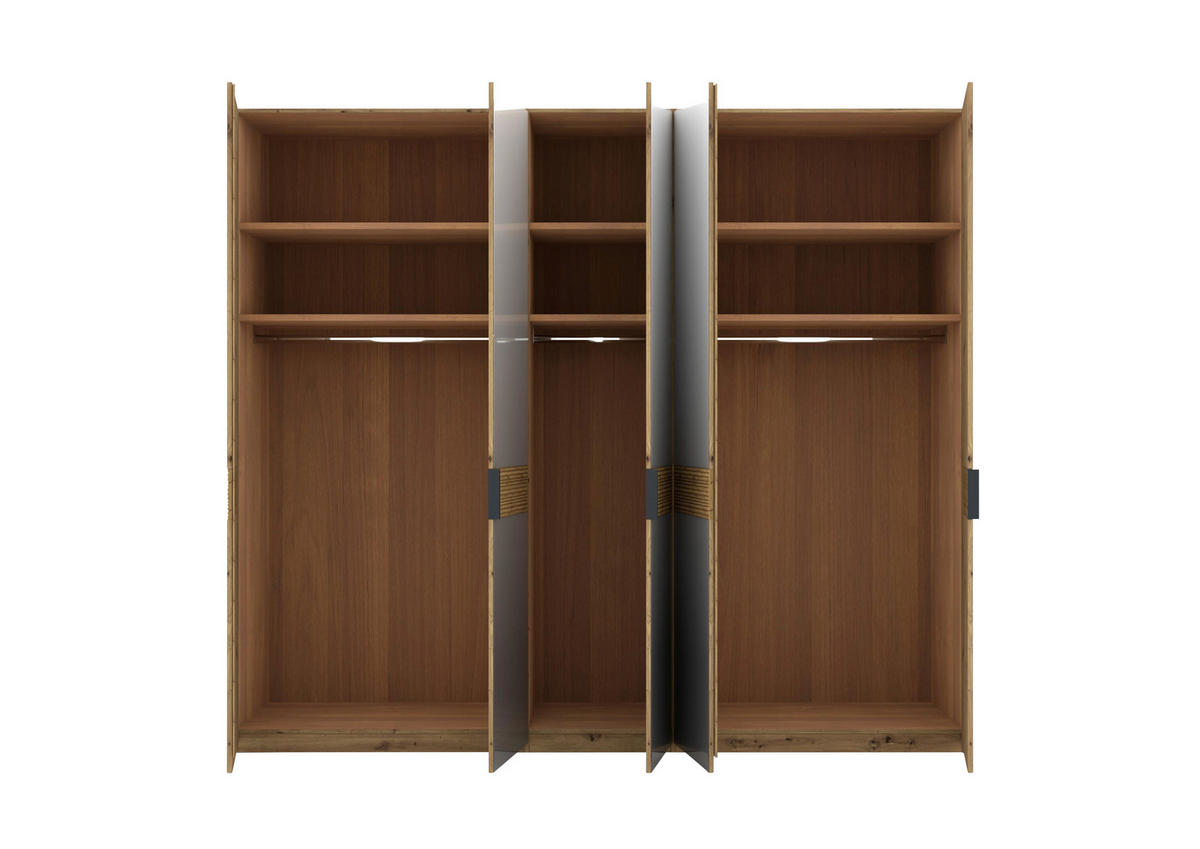 DREHTÜRENSCHRANK 250/216/58 cm,  in Eichefarben, Champagner, 5 Tür(en)  - Schieferfarben/Champagner, Design, Glas/Holz (250/216/58cm) - Musterring