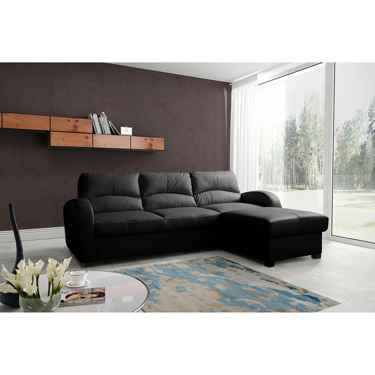 ECKSOFA 227/168 cm TILO in Lederlook Schwarz Bettkasten  227/168 cm  - Schwarz, Design, Kunststoff/Textil (227/168cm) - Livetastic