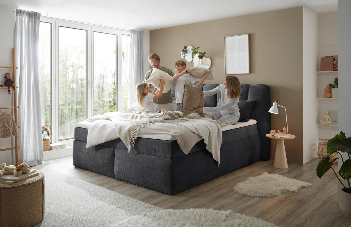 BOXSPRINGBETT 180/200 cm  in Anthrazit  - Anthrazit/Schwarz, LIFESTYLE, Holzwerkstoff/Kunststoff (180/200cm) - Boxxx