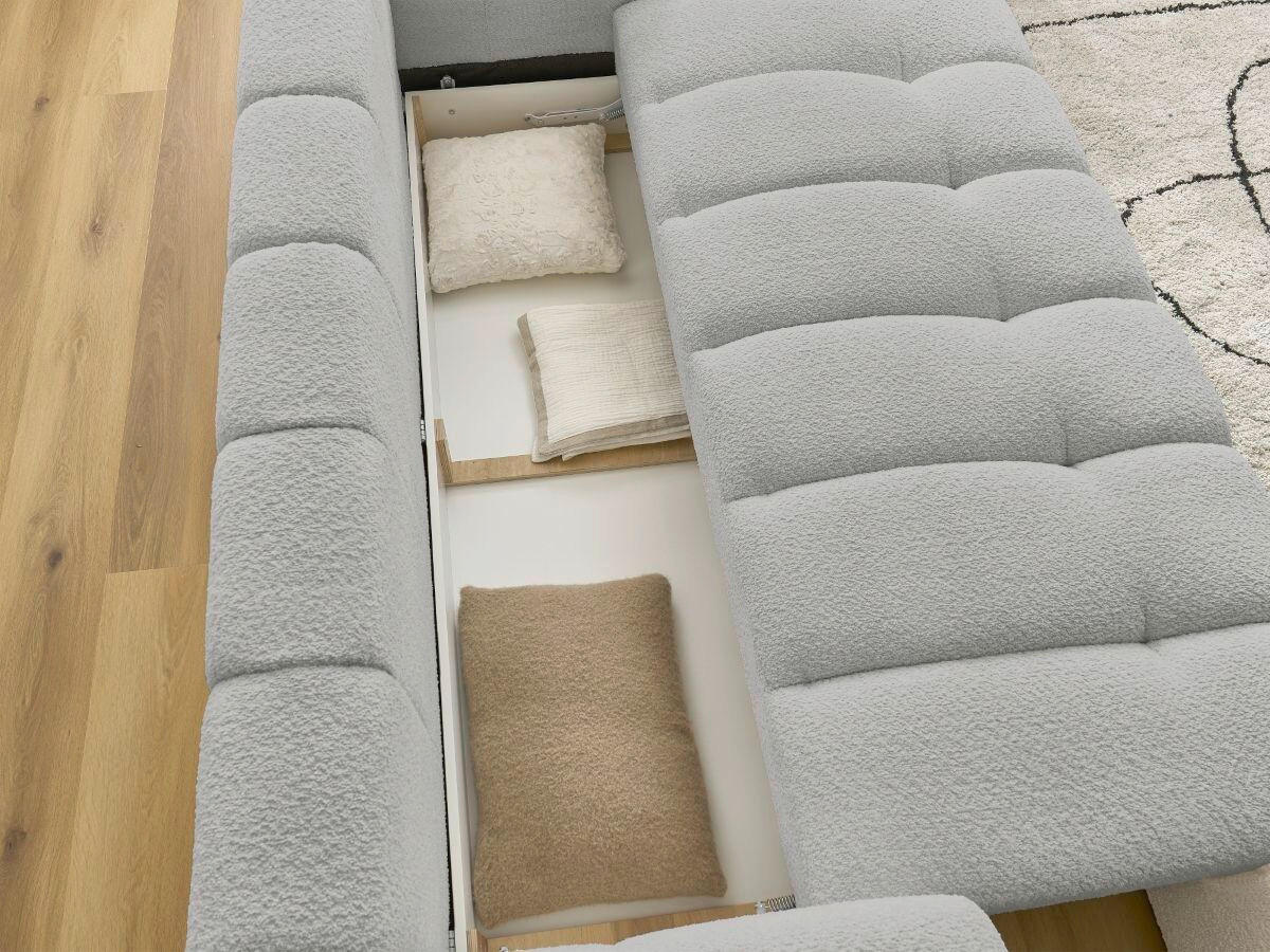 SCHLAFSOFA FUJI Bouclé Hellgrau  inkl.  - Hellgrau/Schwarz, MODERN, Kunststoff/Textil (251/113/88cm)