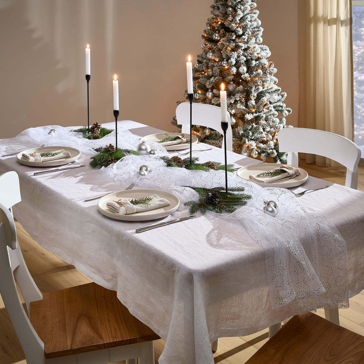 DEKOSTOFF - Silberfarben/Weiß, Basics, Textil (135/250cm) - Esposa