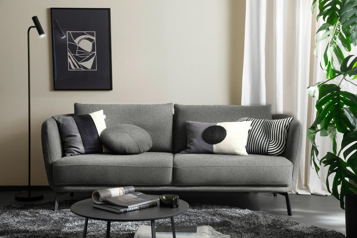 2,5-SITZER  in Flachgewebe Grau  - Schwarz/Grau, Design, Textil/Metall (190/71/91cm) - Schöner Wohnen