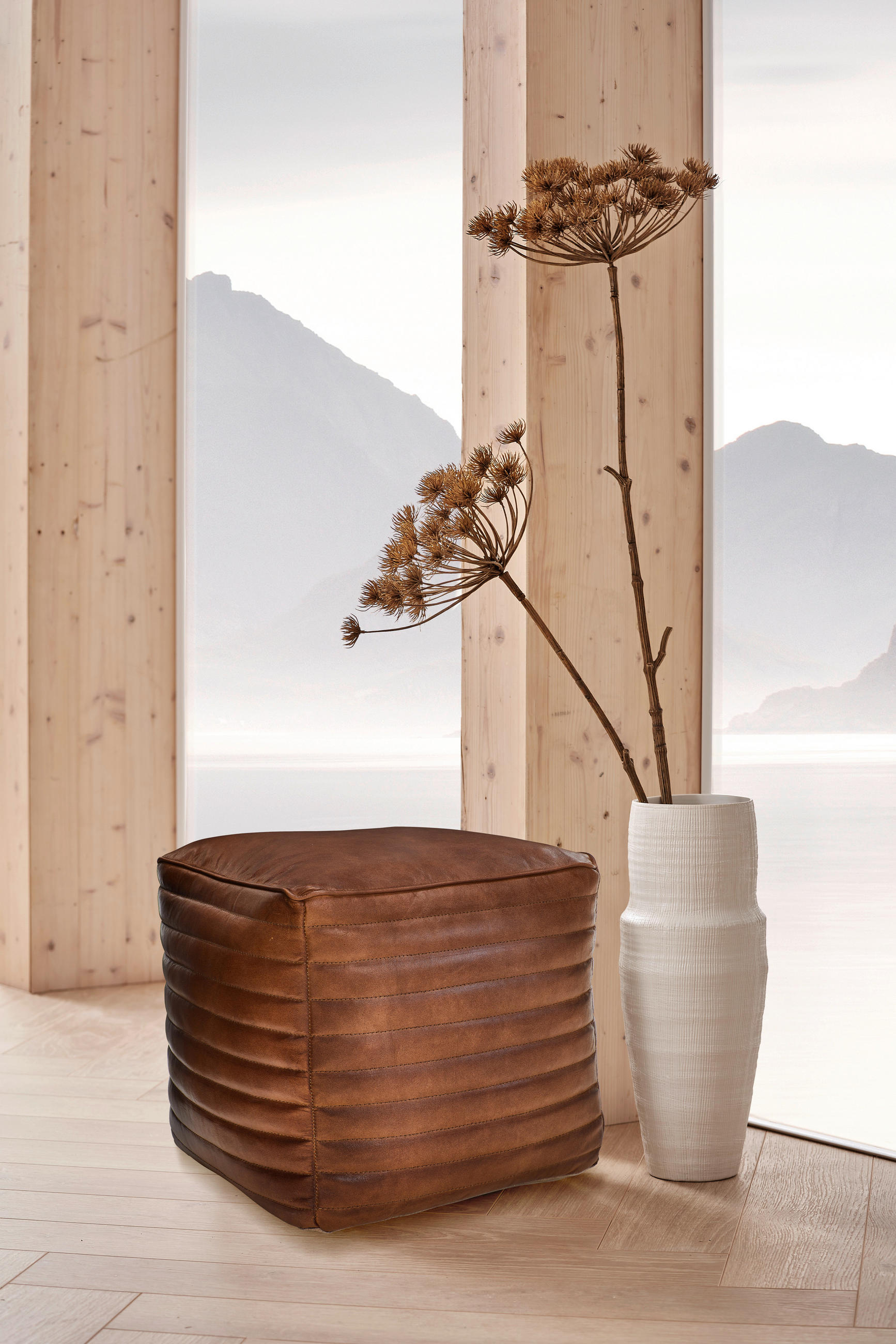 HOCKER Echtleder Cognac  - Cognac, LIFESTYLE, Leder (40/40/40cm) - Landscape