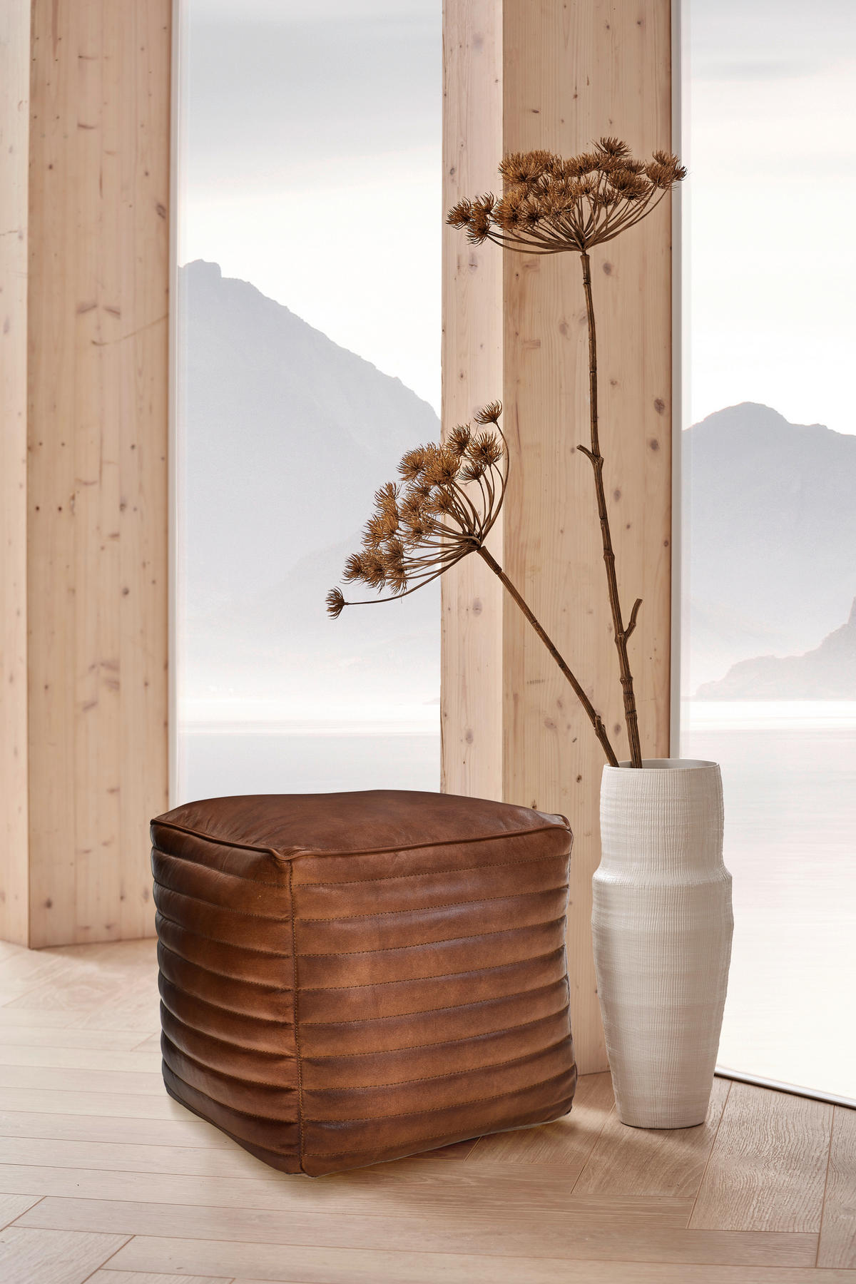 HOCKER Echtleder Cognac  - Cognac, LIFESTYLE, Leder (40/40/40cm) - Landscape