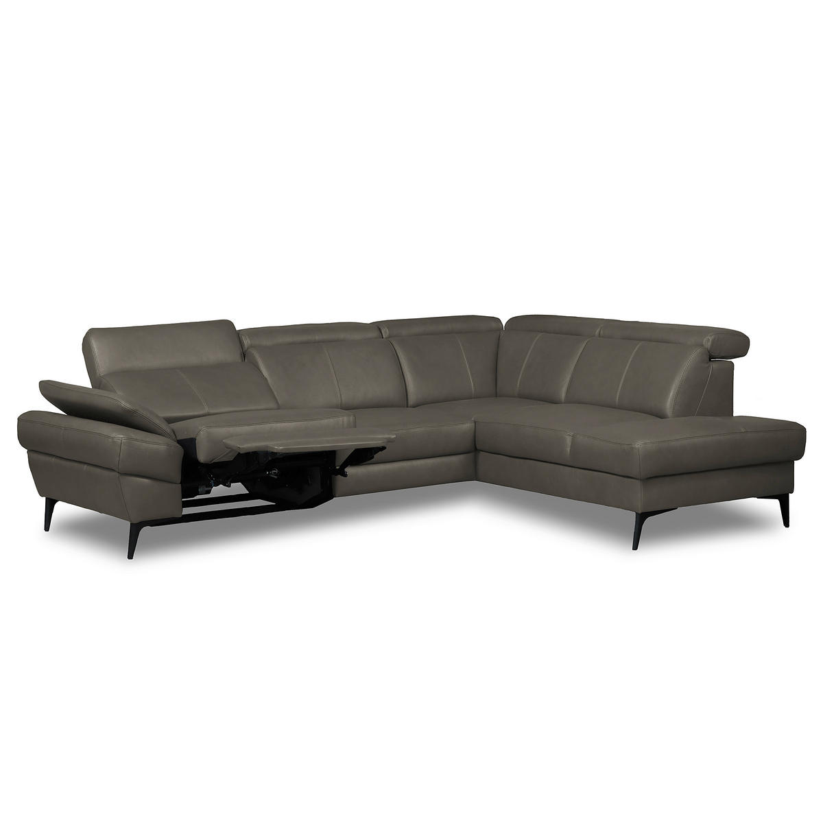 ECKSOFA Lederlook Echtleder Schlammfarben  - Schlammfarben/Schwarz, Design, Leder/Textil (264/211cm) - Livetastic