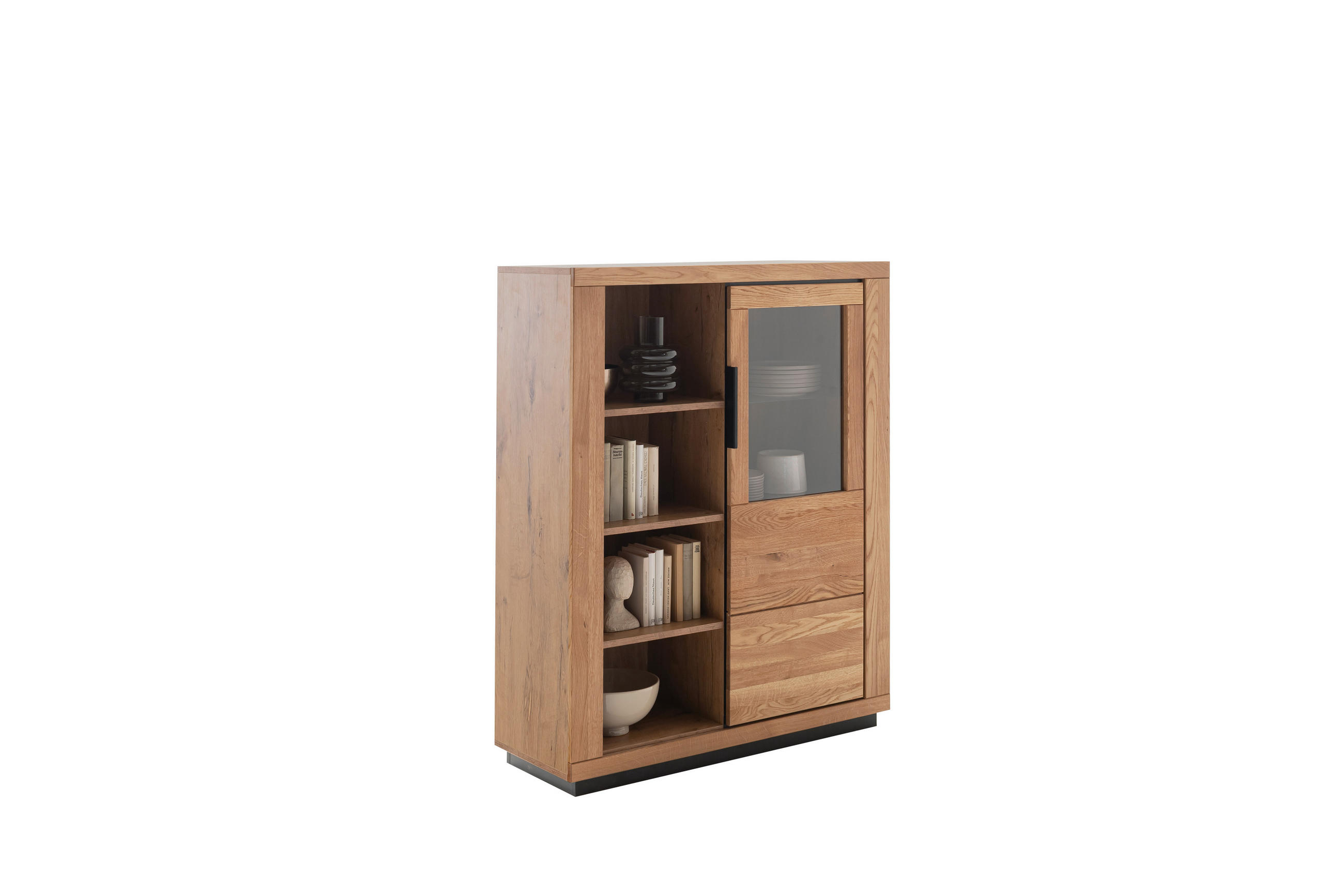HIGHBOARD  in 112/142/40 cm  - Wildeiche/Schwarz, Design, Glas/Holz (112/142/40cm) - MID.YOU