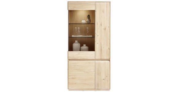 VITRINE Asteiche massiv Eichefarben - Eichefarben, Natur, Glas/Holz (95/201/41cm) - Linea Natura