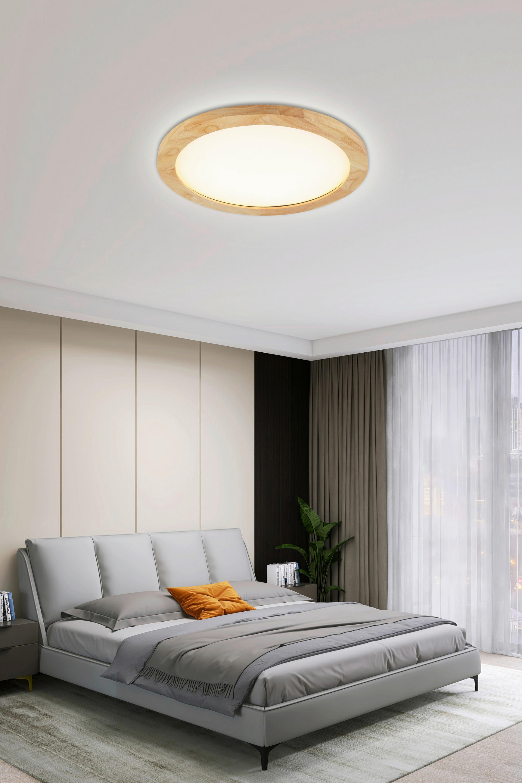 STROPNÉ LED SVIETIDLO, 40/5 cm - čierna/biela, Basics, kov/drevo (40/5cm) - Novel
