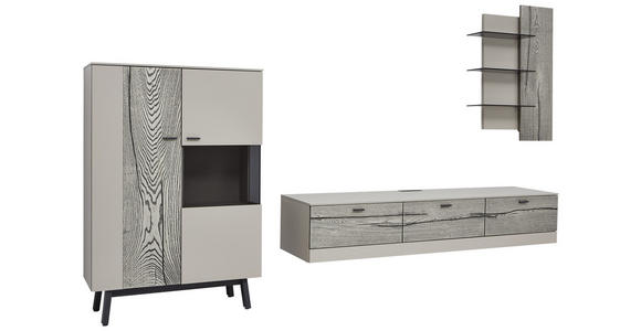 WOHNWAND in Grau, Eichefarben, Fango - Edelstahlfarben/Fango, Design, Glas/Holz - Dieter Knoll