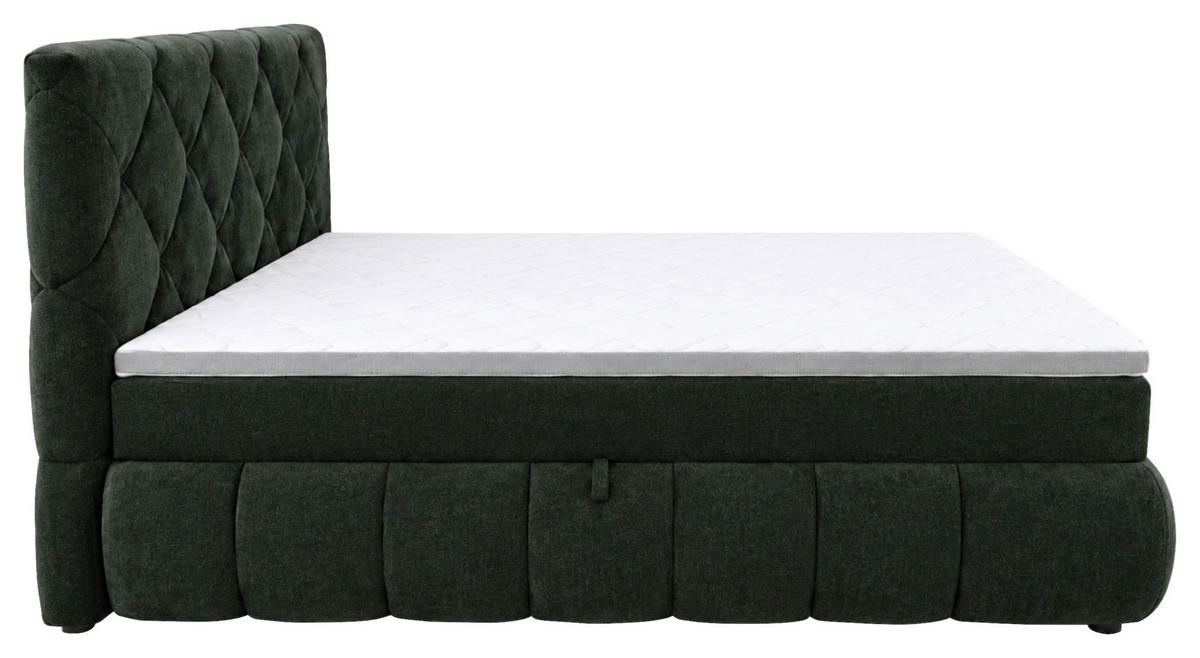 BOXBETT 180/200 cm,  in Grün, gepolstertes Kopfteil, Bettkasten, Topper, Matratzen, H3 + H3 = fest  - Schwarz/Grün, Design, Kunststoff/Textil (180/200cm) - Chameo