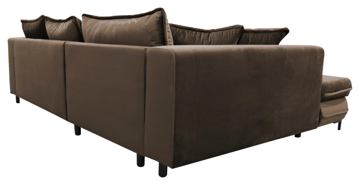 ECKSCHLAFSOFA Velours Braun  - Schwarz/Braun, Design, Textil/Metall (187/277cm) - Livetastic