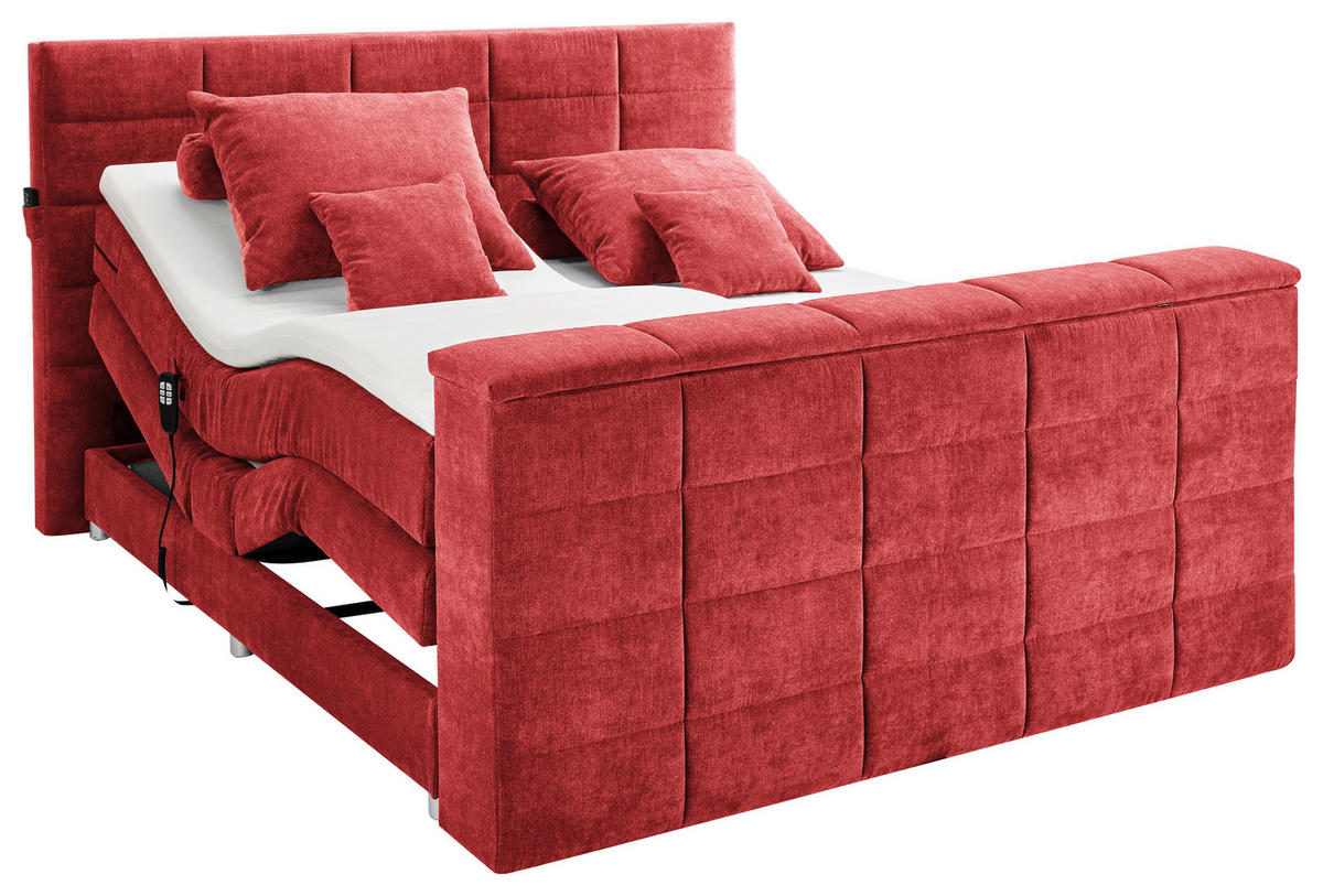 BOXSPRINGBETT 180/200 cm,  in Rot, Matratze, Topper, motorische Verstellbarkeit, Fernbedienung, unterschiedliche Matratzenhärtegrade je Bettseite, Wendematratze mit unterschiedlichen Härtegraden, H2 + H3 = mittel + fest  - Rot, KONVENTIONELL, Textil (180/200cm) - Boxxx