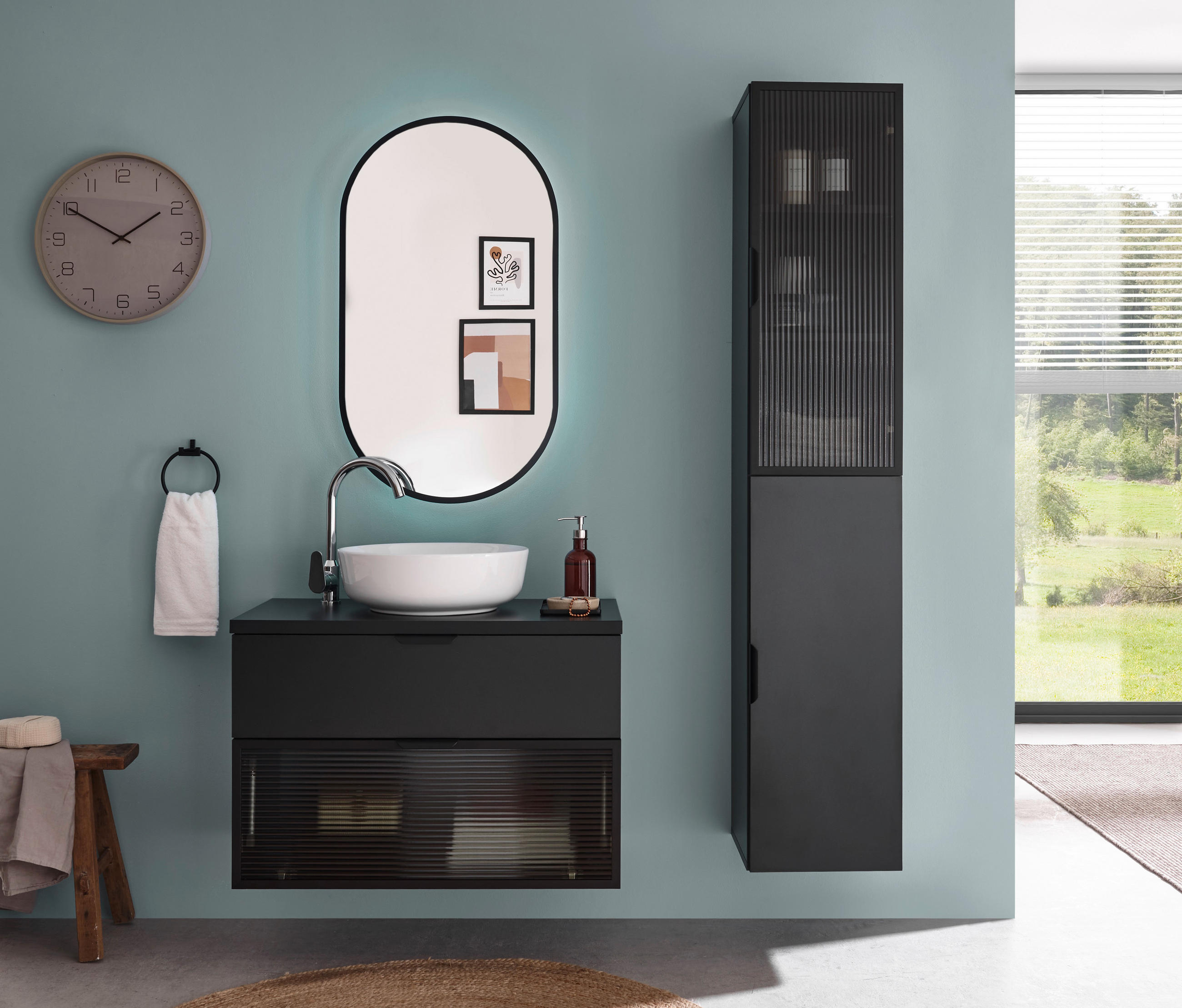 WASCHBECKENUNTERSCHRANK 80/55/46 cm  - Schwarz, KONVENTIONELL, Glas/Holzwerkstoff (80/55/46cm) - home24