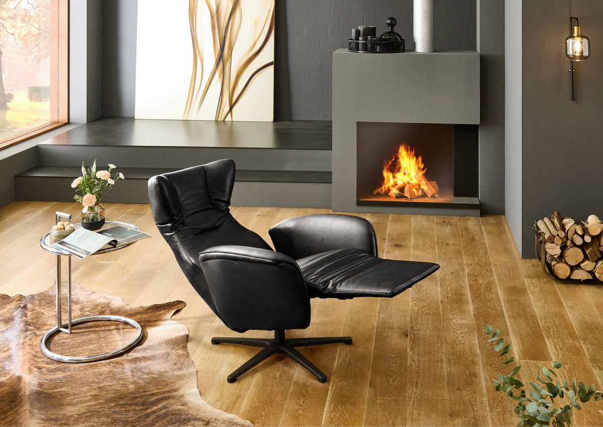 RELAXSESSEL Leder Schwarz  - Schwarz, Design, Leder/Metall (75/106/86cm) - Valdera