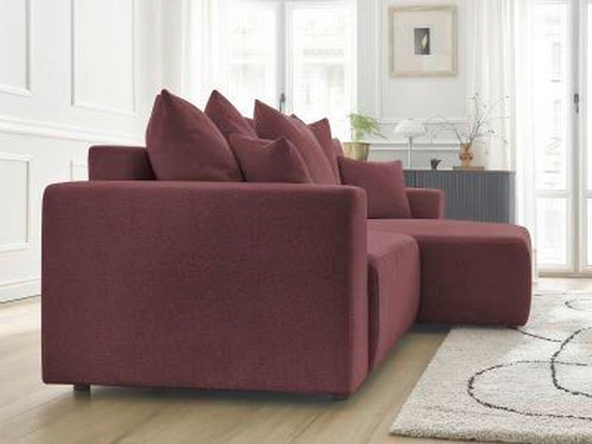 ECKSOFA Ottomane rechts  ATILLA Rot Flachgewebe  - Rot/Schwarz, MODERN, Kunststoff/Textil (244/149cm)