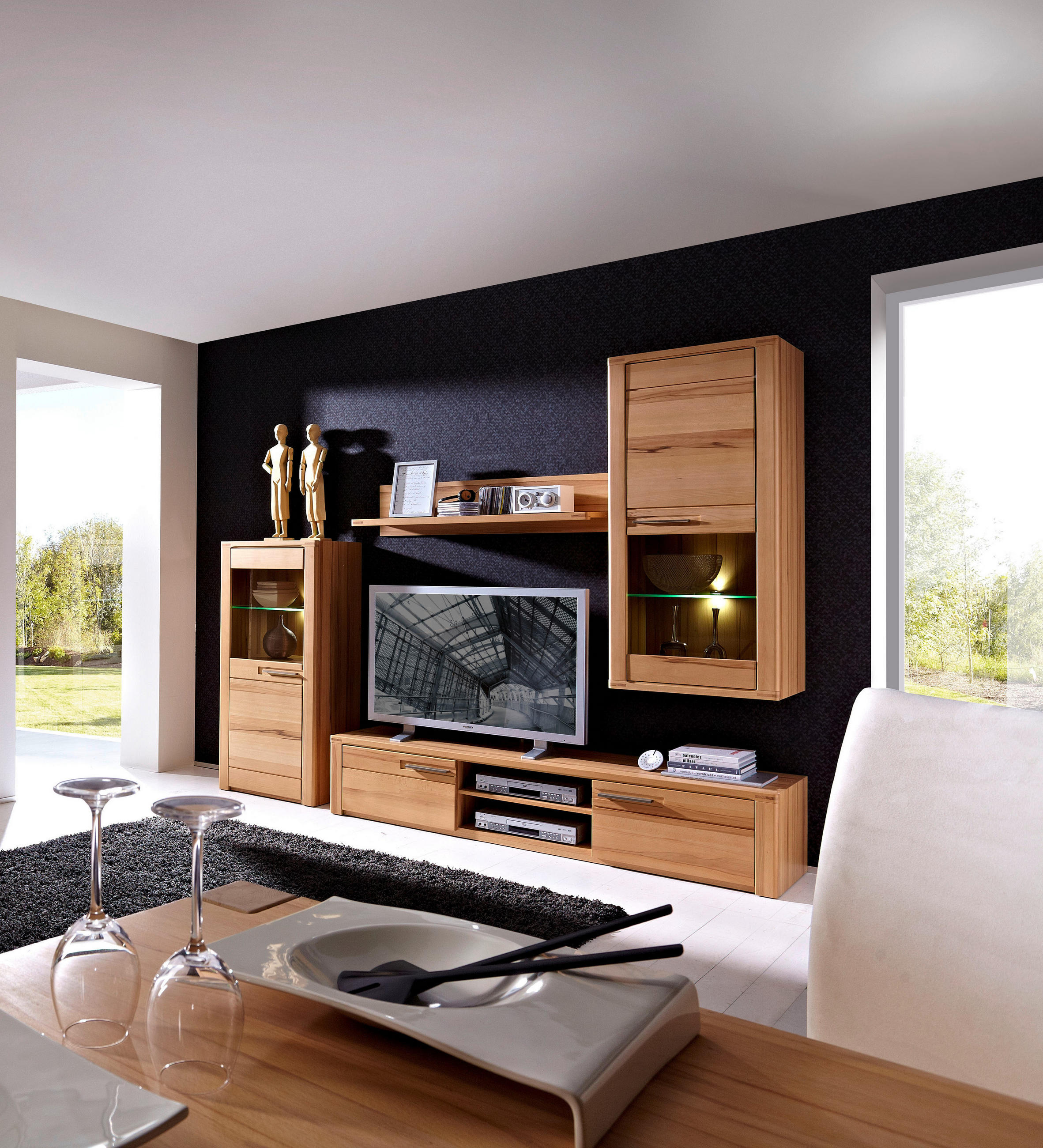 TV-ELEMENT Kernbuche teilmassiv Buchefarben - Edelstahlfarben/Buchefarben, Basics, Holz/Metall (190/36/45cm) - Livetastic