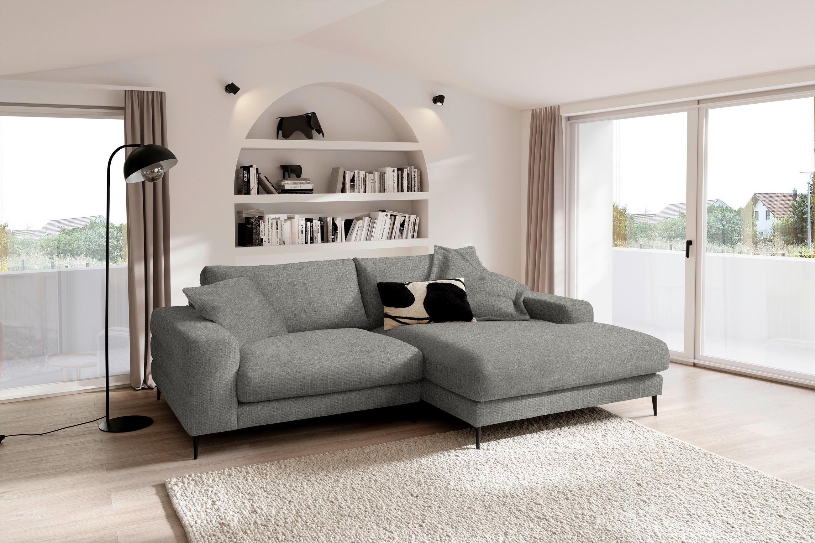 ECKSOFA in Flachgewebe Hellgrau  - Hellgrau/Schwarz, Design, Textil/Metall (253/177cm) - Dieter Knoll