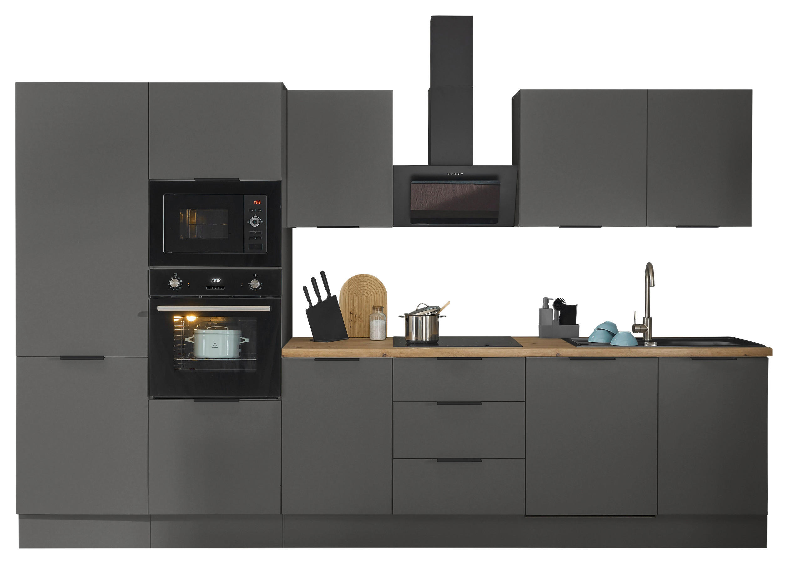 KÜCHENBLOCK MULTAN  in Graphitfarben  - Schwarz/Graphitfarben, Basics, Holzwerkstoff/Metall (340/211/60cm) - Carryhome
