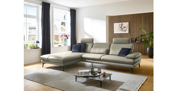 ECKSOFA in Echtleder Hellgrau 195/308 cm - Hellgrau/Schwarz, Design, Leder/Metall (195/308cm) - Dieter Knoll