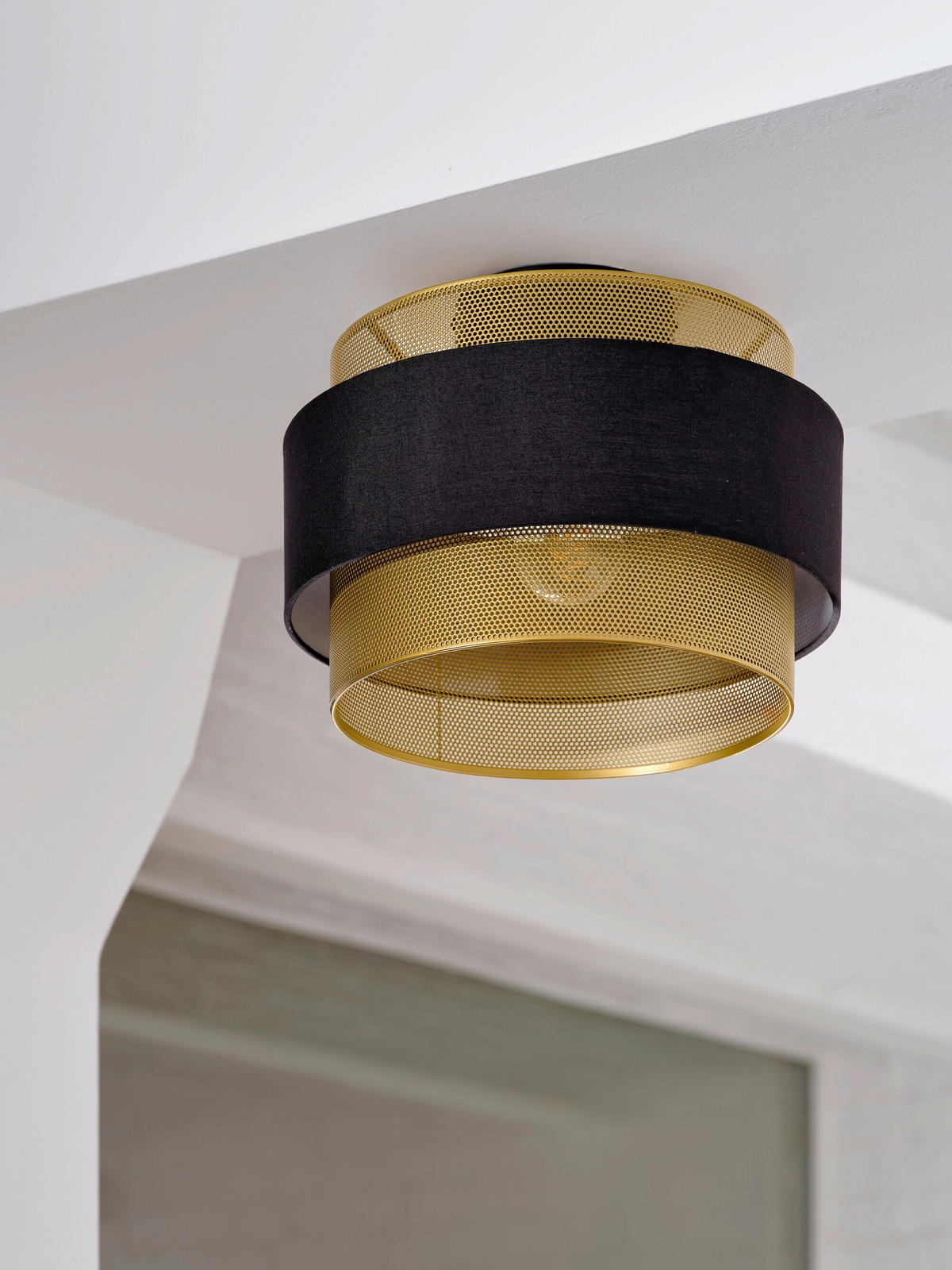 DECKENLEUCHTE 30/23 cm   - Goldfarben/Schwarz, KONVENTIONELL, Textil/Metall (30/23cm) - Osram