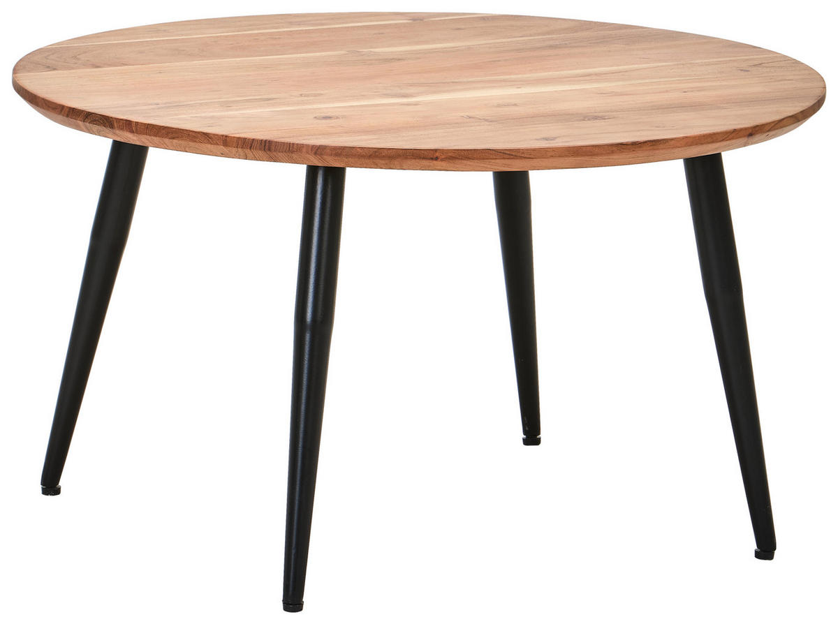 COUCHTISCH Akazie Hartholz rund Schwarz, Akaziefarben  - Schwarz/Akaziefarben, Natur, Holz/Metall (80/80/45cm) - Livetastic