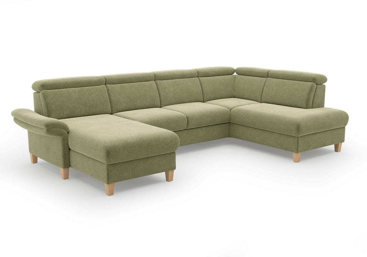 WOHNLANDSCHAFT GLENDALE E Hellgrün Flachgewebe  - Eichefarben/Hellgrün, KONVENTIONELL, Holz/Textil (166/321/193cm) - Sit & More