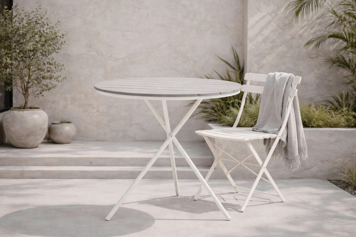 UTEBORD metall, plast rund  - vit/grå, Modern, metall/plast (90/74cm) - Gardenson