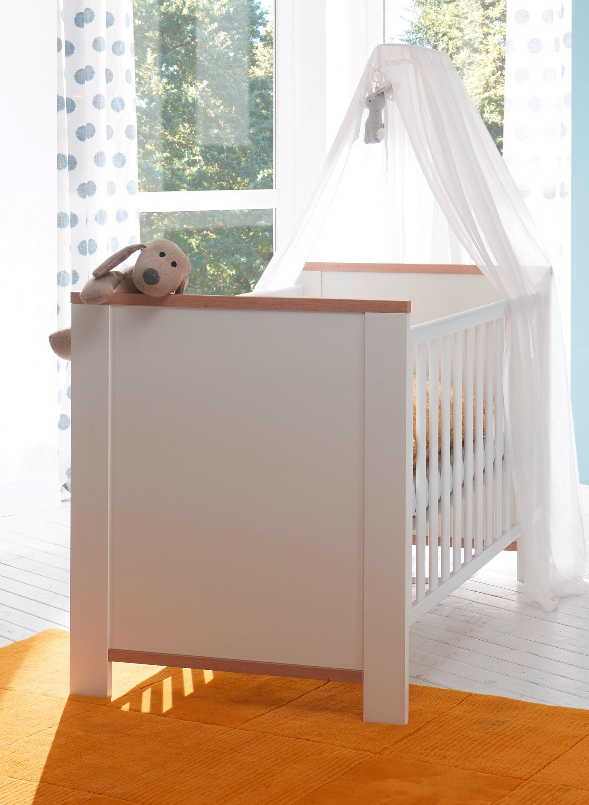 Thumbnail - Gitterbett Adele, Weiß, Eiche, Holz, Holzwerkstoff, Buche, 89x144x77 cm, DIN EN ISO 9001, zum Juniorbett umbaubar, höhen...