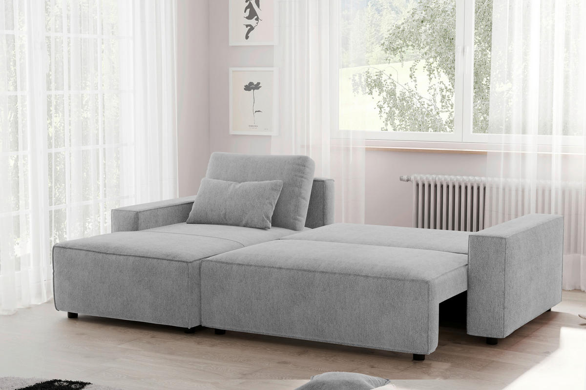 ECKSCHLAFSOFA in Chenille Silberfarben  - Silberfarben/Schwarz, Modern, Kunststoff/Textil (154/247cm) - Livetastic