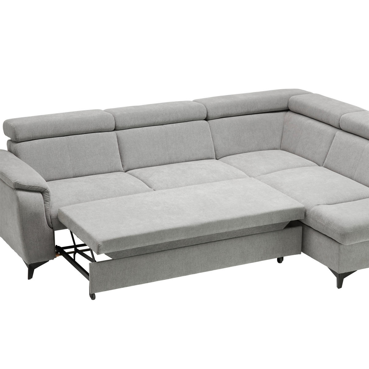 ECKSOFA in Chenille Grau  - Schwarz/Grau, Design, Textil/Metall (260/203cm) - Stylife