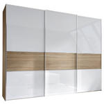 SCHWEBETÜRENSCHRANK  in Weiß, Eichefarben  - Chromfarben/Eichefarben, Basics, Glas/Holzwerkstoff (249/222/68cm) - Moderano