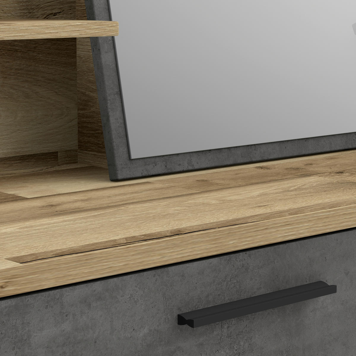 Măsuță De Machiaj, culoare lemn stejar  - gri închis/culoare lemn stejar, Lifestyle, metal/material pe bază de lemn (114,5/147,1/41,3cm) - Ti'me