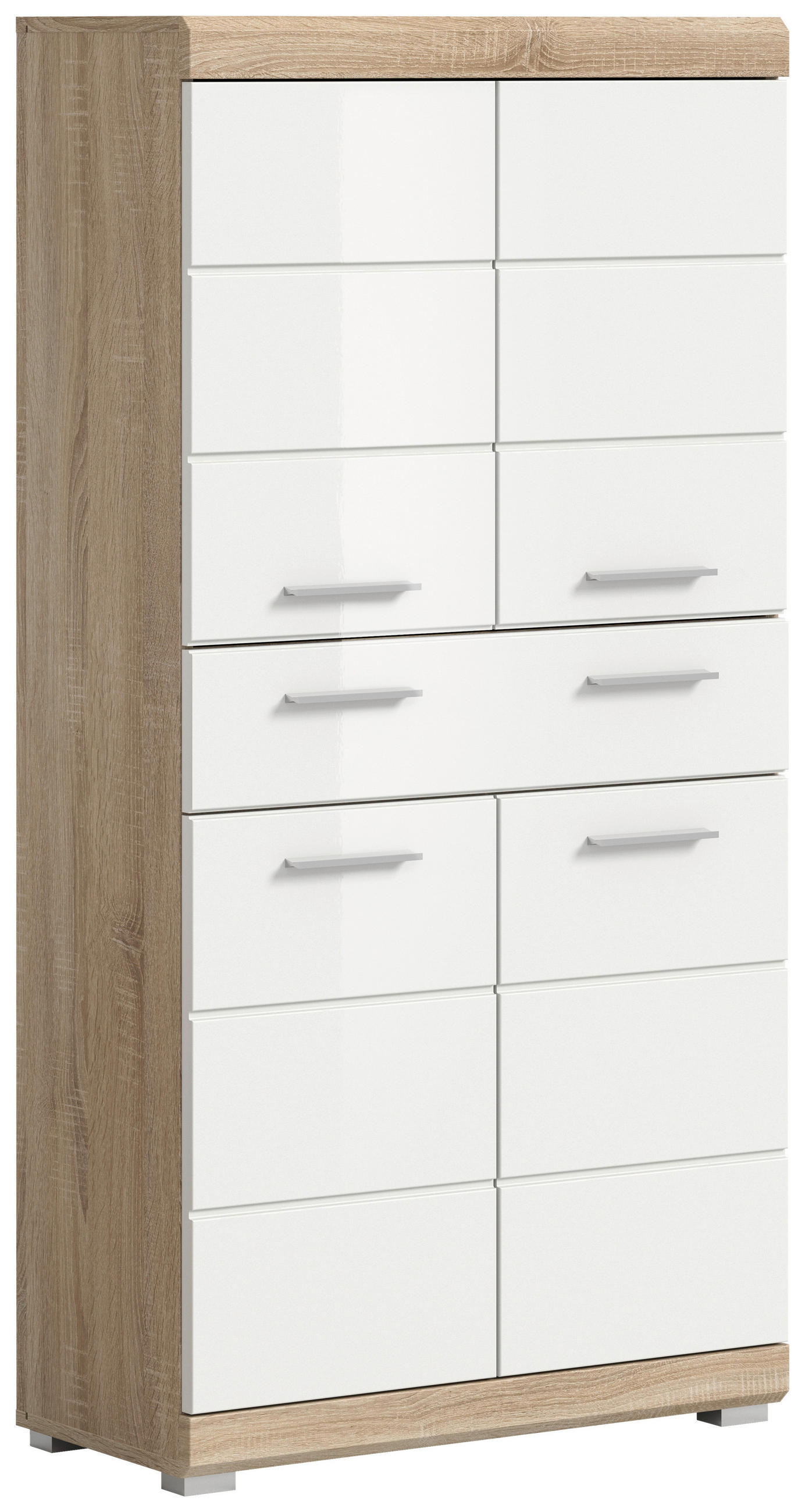 MIDISCHRANK 74/141/31 cm  - Weiß Hochglanz/Silberfarben, MODERN, Holzwerkstoff/Kunststoff (74/141/31cm) - MID.YOU