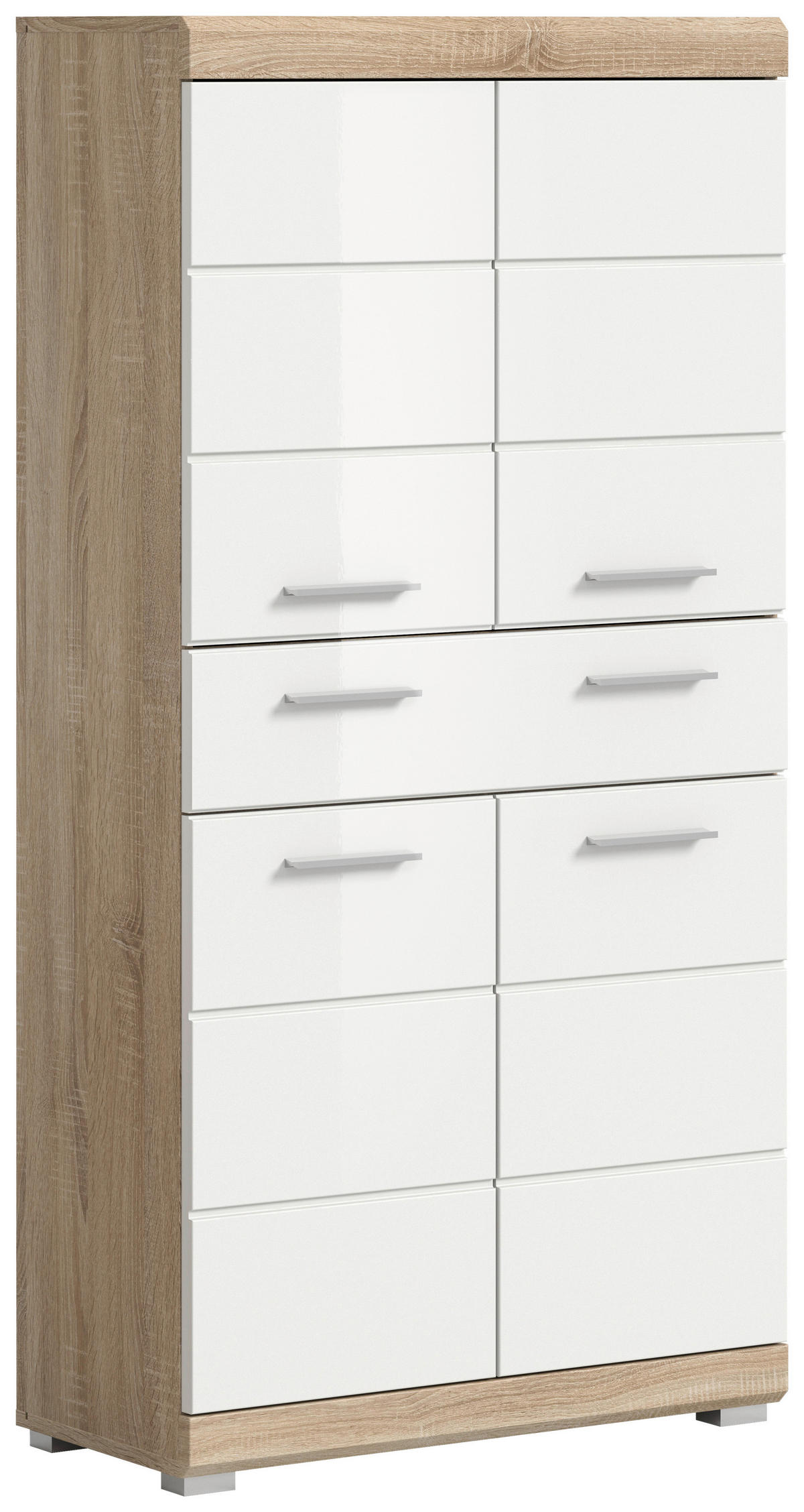 SREDNJE VISOKA OMARA 74/141/31 cm  - srebrne barve/bela, Moderno, umetna masa/leseni material (74/141/31cm) - MID.YOU