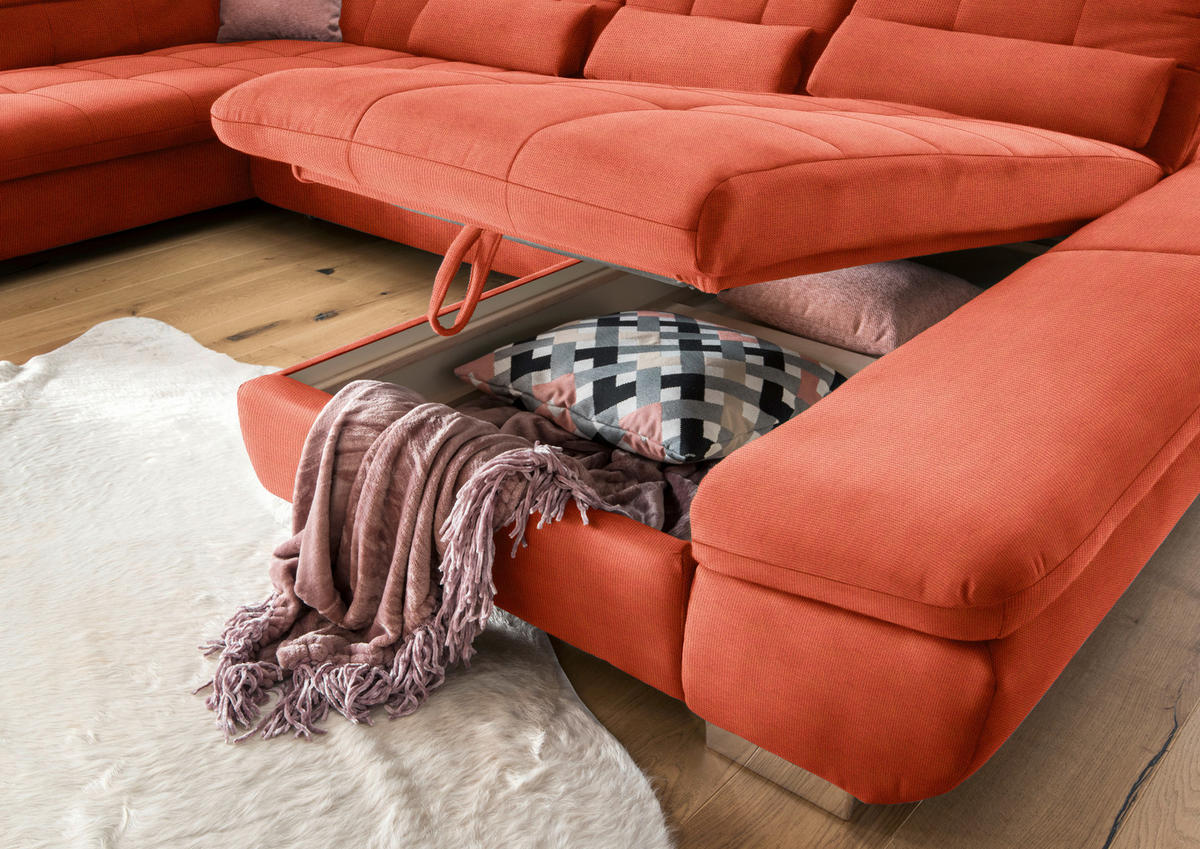 WOHNLANDSCHAFT in Mikrofaser Orange  - Chromfarben/Orange, Design, Kunststoff/Textil (211/350/204cm) - Xora
