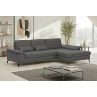 ECKSOFA COSTELLO E Mokka Echtleder Nierenkissen, Armteilverstellung, Sitztiefenverstellung  - Schwarz/Mokka, Basics, Leder/Textil (301/176cm) - Sit & More