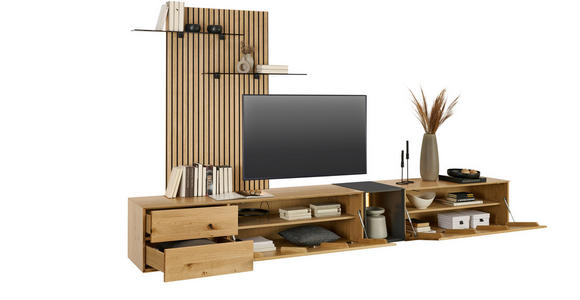 WOHNWAND  in Anthrazit, Eichefarben  342/160/50 cm  - Eichefarben/Anthrazit, Design, Glas/Holz (342/160/50cm) - Dieter Knoll