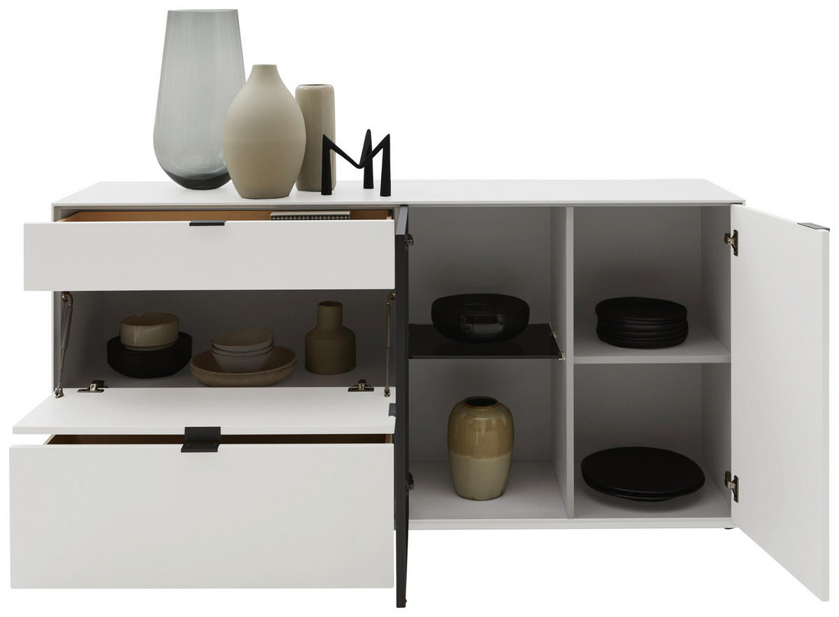 SIDEBOARD Weiss  181,9/87,9/45,2 cm  - Weiss/Schwarz, Design, Glas/Holz (181,9/87,9/45,2cm) - Dieter Knoll