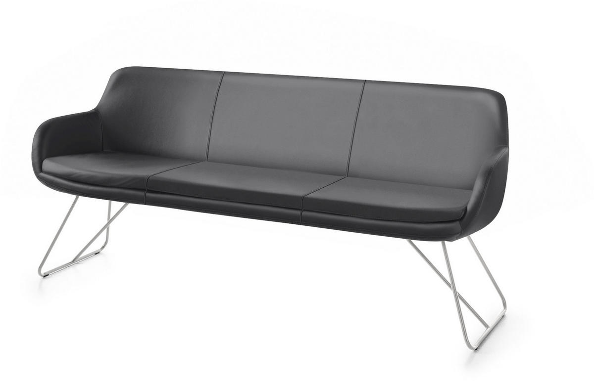 SITZBANK 180/87/65 cm Echtleder Dunkelgrau Metall  - Edelstahlfarben/Dunkelgrau, Design, Leder/Metall (180/87/65cm) - Musterring