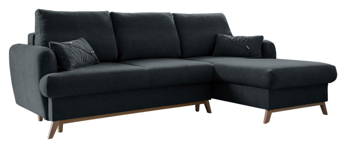KUTNA GARNITURA tekstil  tamno siva   - tamno siva/prirodne boje, tekstil/drvo (235/157cm) - MID.YOU