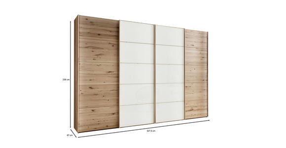 SCHWEBETÜRENSCHRANK 330/236/67 cm 4-türig Weiß, Buchefarben - Buchefarben/Weiß, Natur, Glas/Holz (330/236/67cm) - Linea Natura