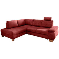 ECKSCHLAFSOFA Flachgewebe Rot  inkl. Bettkasten, Schlaffunktion, Armteilverstellung, Sitztiefenverstellung, Liegefläche im Originalstoff, Kopfstütze  - Wildeiche/Rot, MODERN, Holz/Textil (206/261cm) - Livetastic