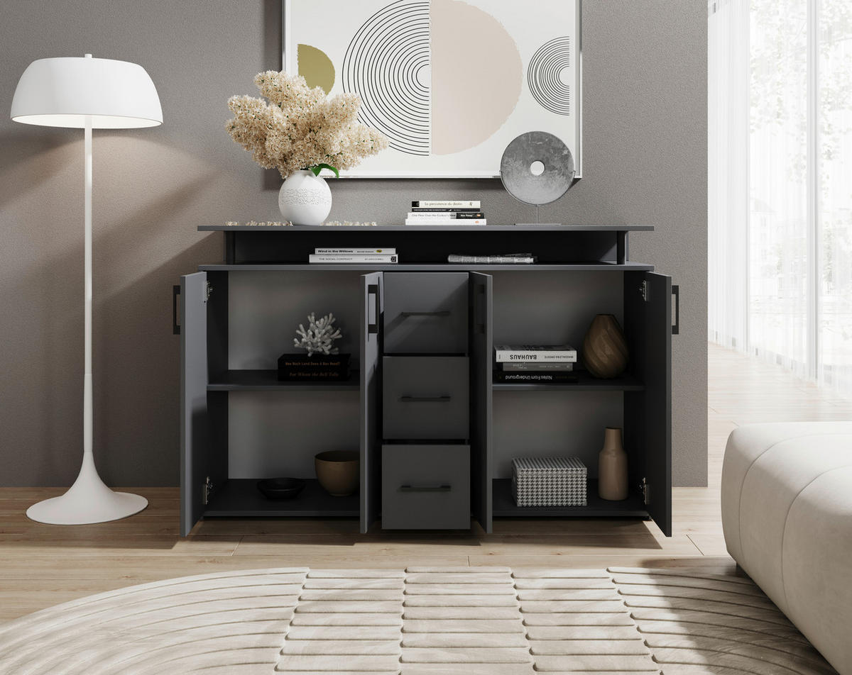 KOMODA, antracit  - črna/antracit, Konvencionalno, umetna masa/leseni material (139/90/34cm) - Carryhome