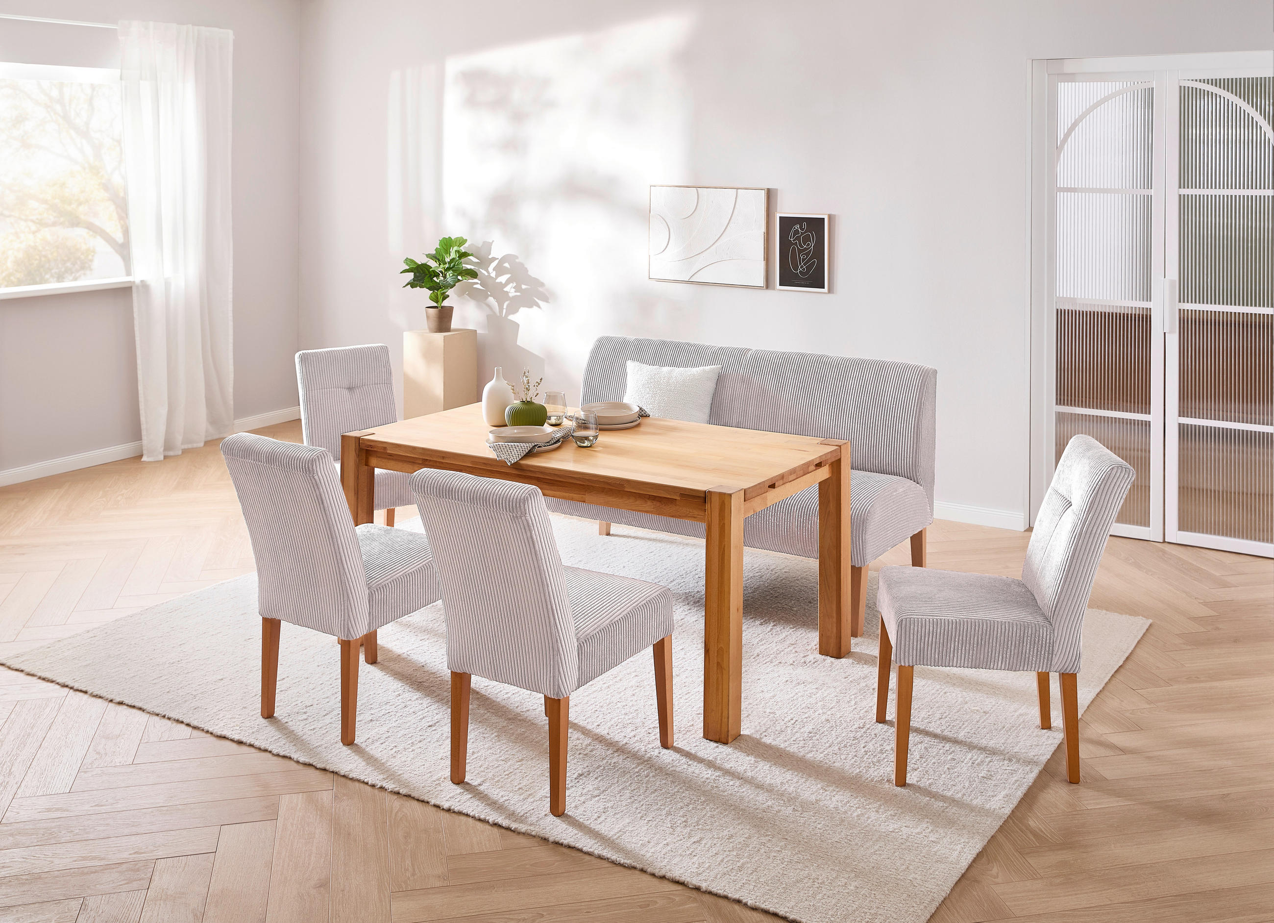 SITZBANK 163/88/75 cm Cord Altrosa Buche massiv  - Buchefarben/Altrosa, KONVENTIONELL, Holz/Textil (163/88/75cm) - home24
